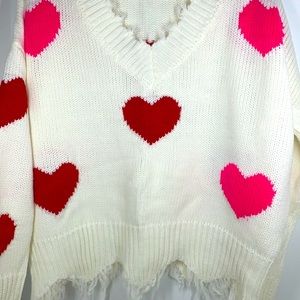 Valentines Heart distressed sweater sz Medium worn once & dry cleaned -oversize